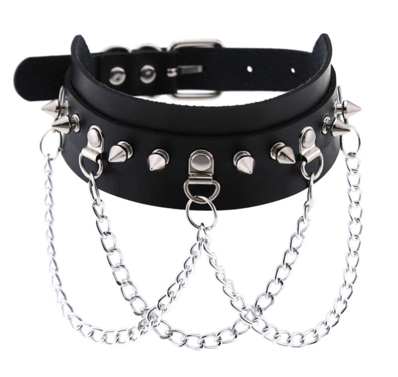 Punk Goth Choker Chain Studded Rivet Pu Leather Collar Spike Choker Necklace Chocker Cool Gothic Jewelry Accessories: black