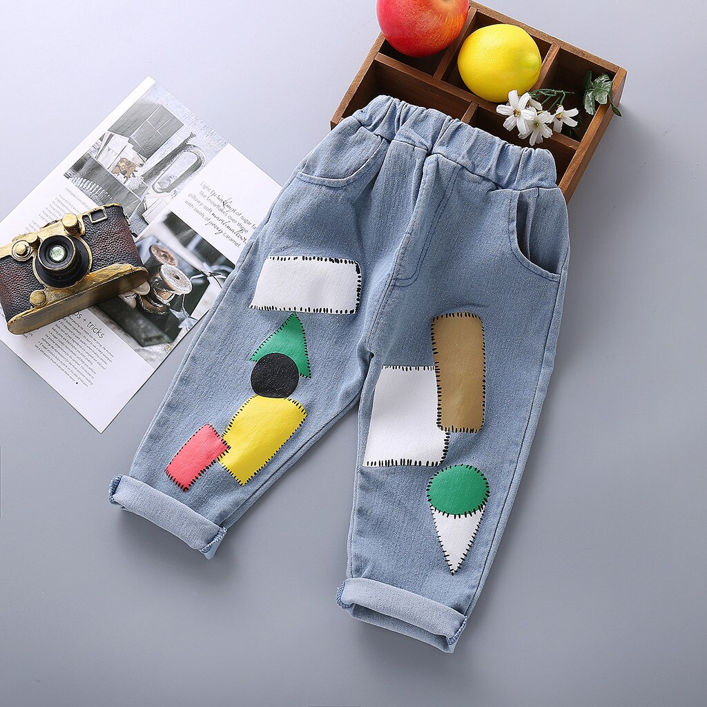 1-4Years Peuter Baby Baby Meisjes Jongens Kids Cartoon Gedrukt Elastische Taille Denim Broek Broek Zomer Outfits Kleding # G4