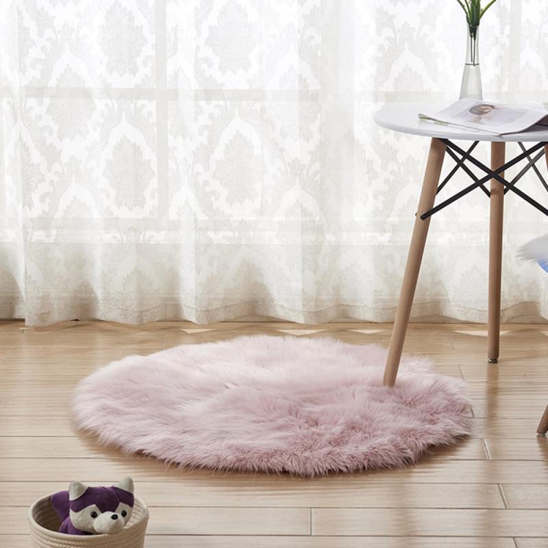 Shaggy Tapijt Wol Faux Pluizige Mat Kunstmatige Schapenvacht Harige Mat Ronde Tapijt Geen Pluisjes Tapijt Voor Slaapkamer Woonkamer Decor 30*30Cm: Pink