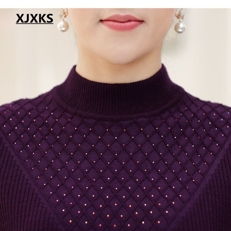 XJXKS autumn and winter women's long-sleeved pullover loose big yards solid color High elasticity cashmere sweater