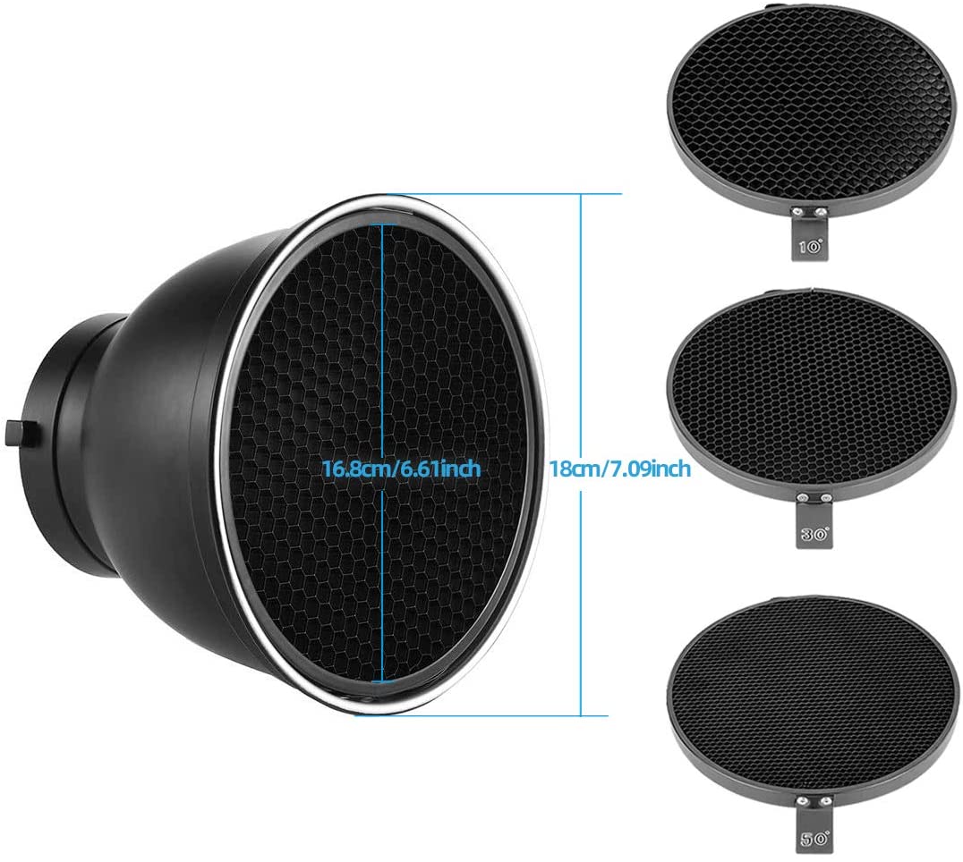 Standard Reflector Photography Diffuser,10/30/50 Degree Honecomb Lamp Shade Grid for 7inch/18cm Bowens Mount Studio Light Strobe