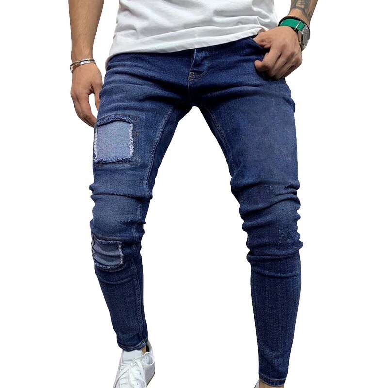 Pantalones vaqueros ajustados para hombre, pantalones de Color liso, flexibles, con bolsillos: L