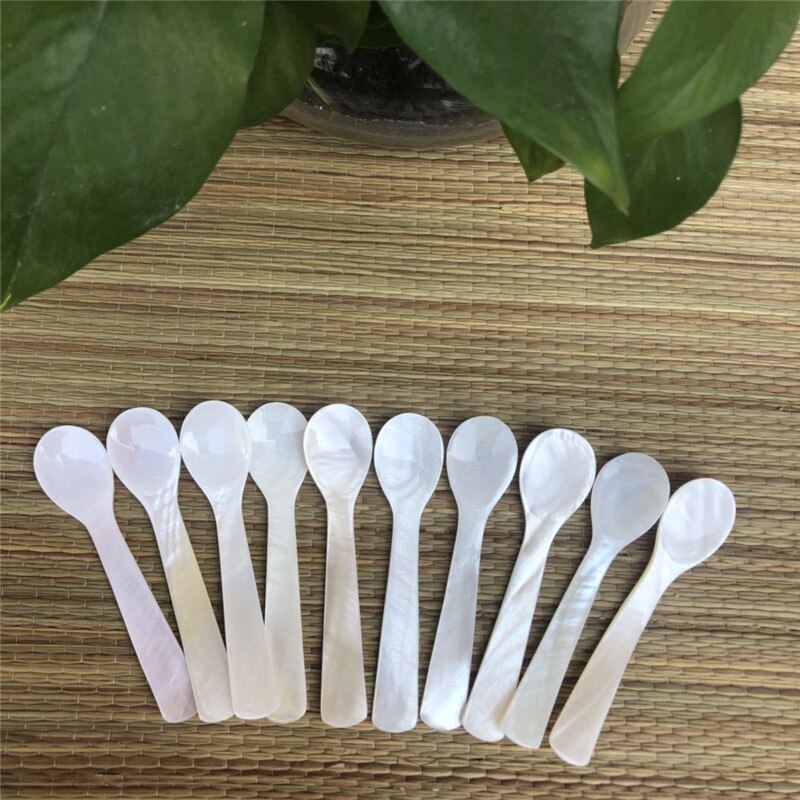 Cuillère à café blanche à coquille naturelle 13CM, cuillère à condiments pour Restaurant hôtel cuillère à Dessert au miel cuillère à Caviar: 8Pcs
