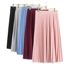 mode dames hoge taille geplooide effen kleur halve lengte elastische rok promoties dame zwart roze