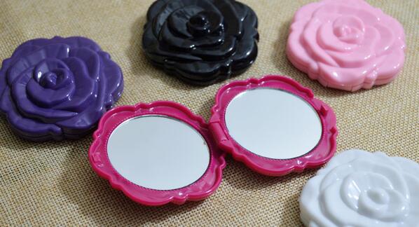 1 stk mini vintage retro rose blomst form 3d stereo dobbeltsidet kosmetisk makeup kompakt spejl 5 farver vælg