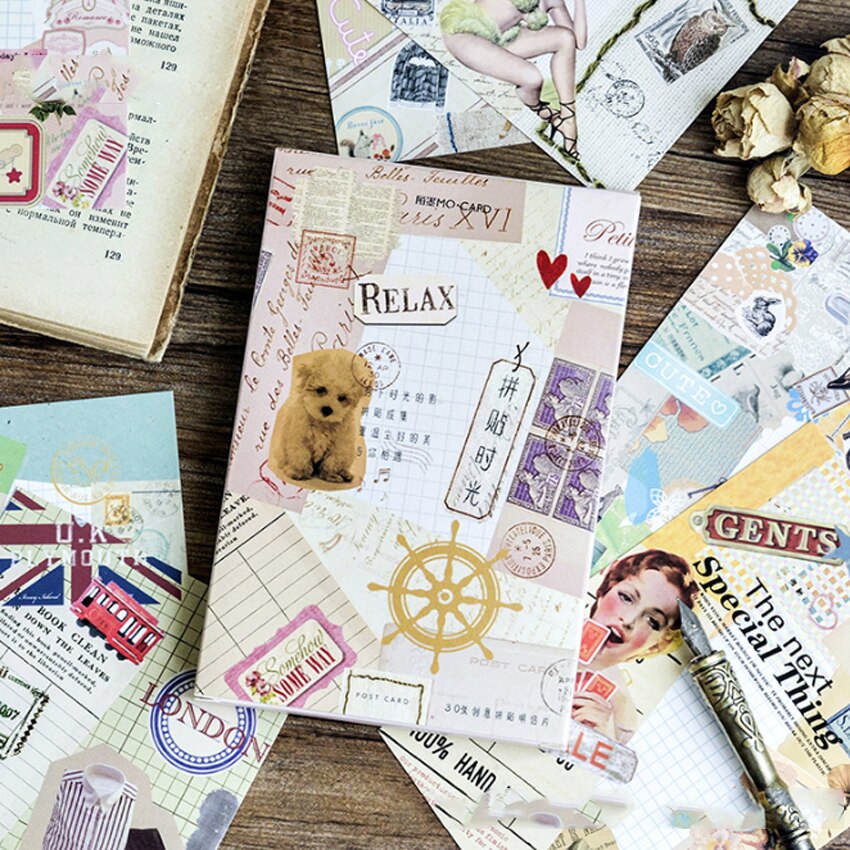 30 unidades/Paquete de varios estilos de dibujos animados de animales y plantas, juego de tarjetas de papel, postal para felicitación, marcapáginas para leer papelería: J