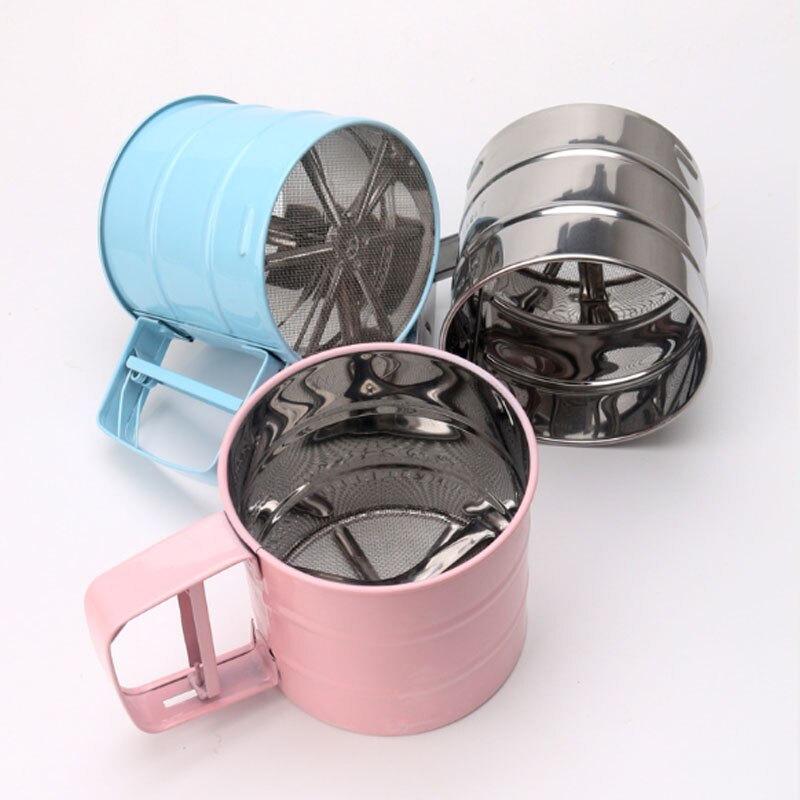 Tamiz de harina de acero inoxidable, cuchillo de malla semiautomático, agitador de azúcar en polvo, utensilios para hornear, herramienta de pastelería para hornear, Gadget de cocina