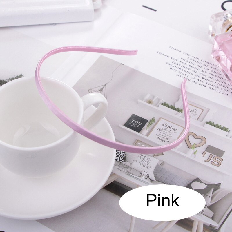 10 sztuk zwykły stałe 5MM satynowa pokryte żywicy Hairbands ze stali nierdzewnej pałąk akcesoria do włosów dla dorosłych dzieci prezent: pink