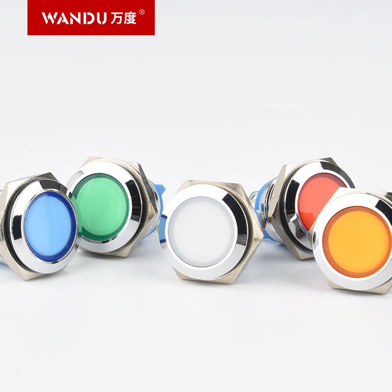 WANDU 16mm pilot lamp red green yellow bule 12V 24V 110V 250V led metal indicator lamp indicator light single lamp waterproof