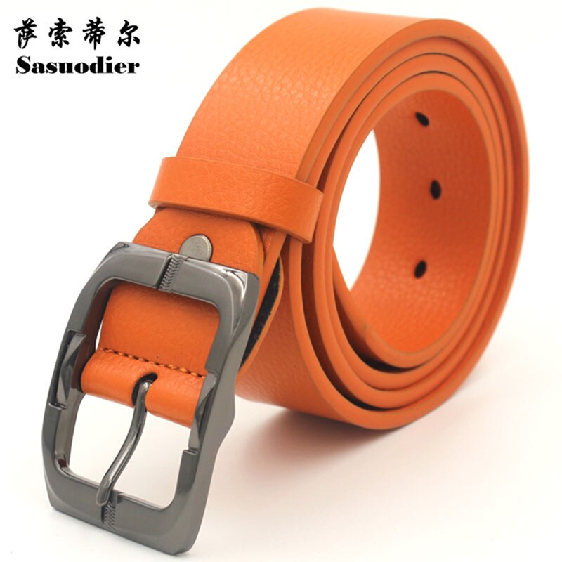 Merk stijl heren riem luxe leren riemen voor mannen casual riem mannelijke metalen gesp: Oranje / 115cm