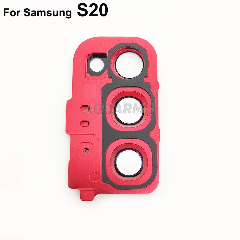Aocarmo-lente de cámara trasera para Samsung Galaxy S20, cristal con marco de anillo, pegatina adhesiva, piezas de repuesto