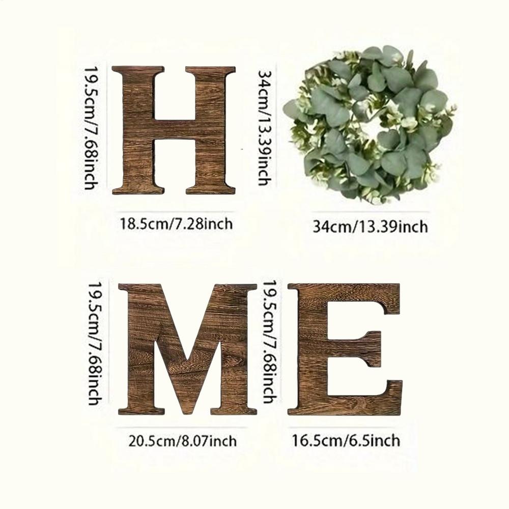 Wooden Home Letters Sign with Artificial Eucalyptus Wreath hanging wall art Decoration For Kitchen Entryway Housewarming Wedding: Blue