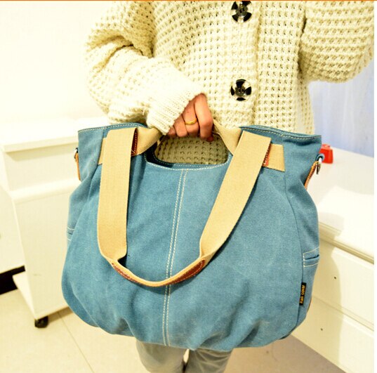 spring and summer women canvas bag with leather shoulder influx of portable multi-purpose