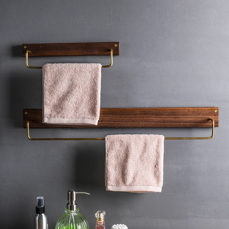 Vægmonteret træ håndklædeholder kabinet skuffe håndklædehængende rack opbevaring holder dørbøjle køkken badeværelse håndklædehænger