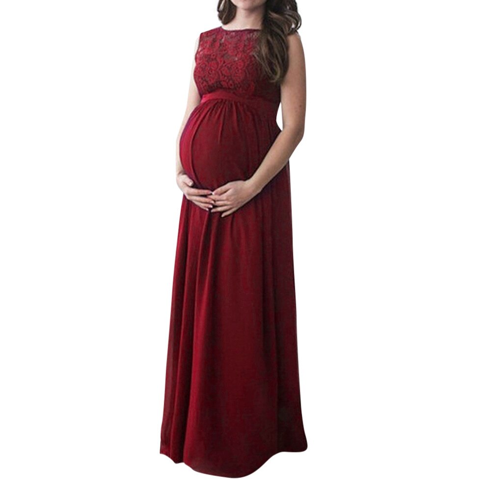 neue Schwangere lässig Kleid Mutterschaft Fotografie Requisiten Frauen Schwangerschaft Kleidung Spitze Kleid Für Schwangere Foto Schießen Kleidung: Wein rot / L