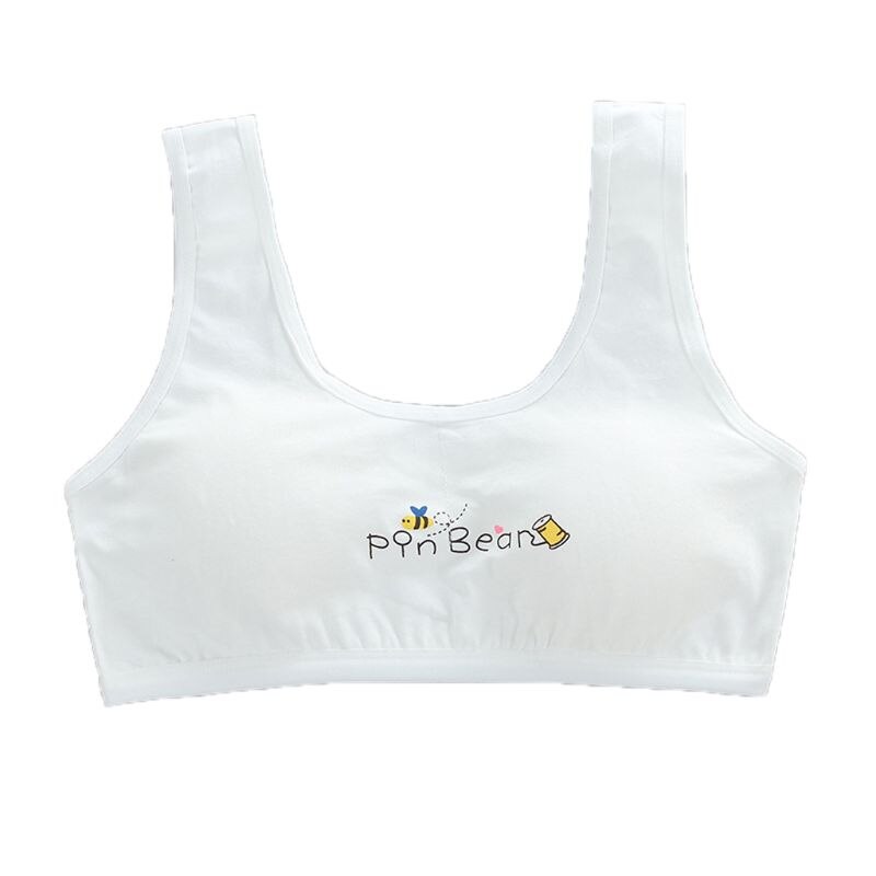 Piger bh racerback bomuld sport træning bh bred rem undertøj lagdelt crop top: Hvid