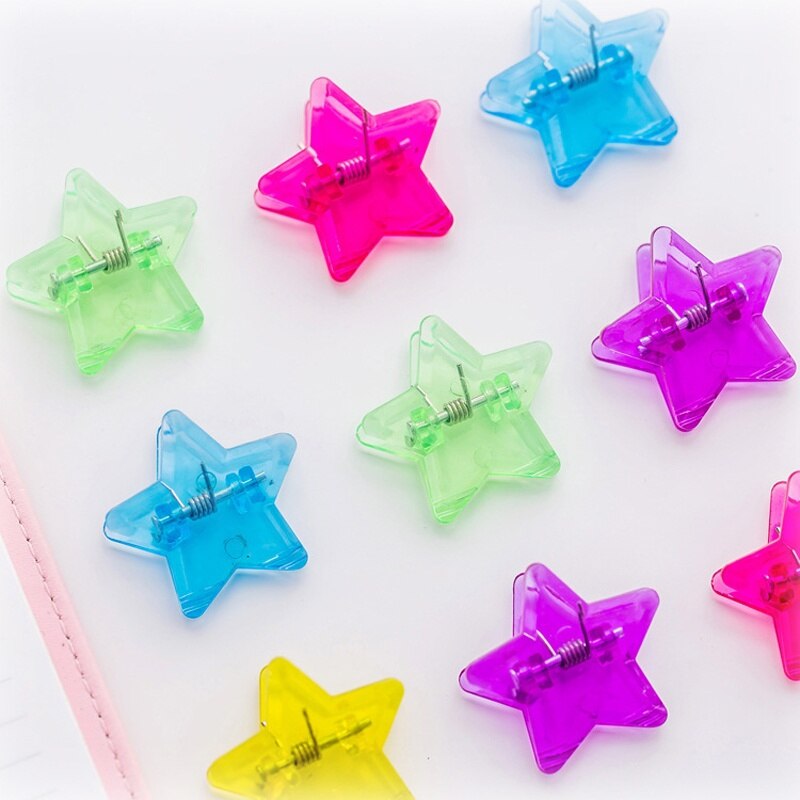 10 stk søte stjerneklemmer plastfil kvitteringsholder kawaii stasjonær papeleria papir dokumentperm klips brev foto grep klemme