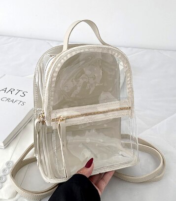 Novo transparente mochila feminina casual moda de alta qualidade feminina mochila clara saco de escola para adolescente saco de viagem: WHITE