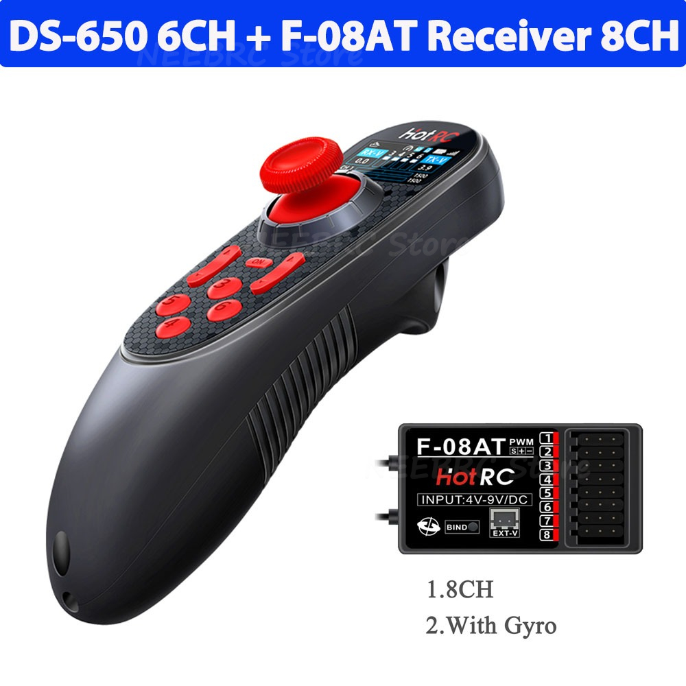 HOTRC DS650 DS-650 6CH 2,4G transmisor de sistema de Radio pantalla a Color Control remoto F-06A F-08A receptor de F-06AT para barco RC DS600: Gris claro