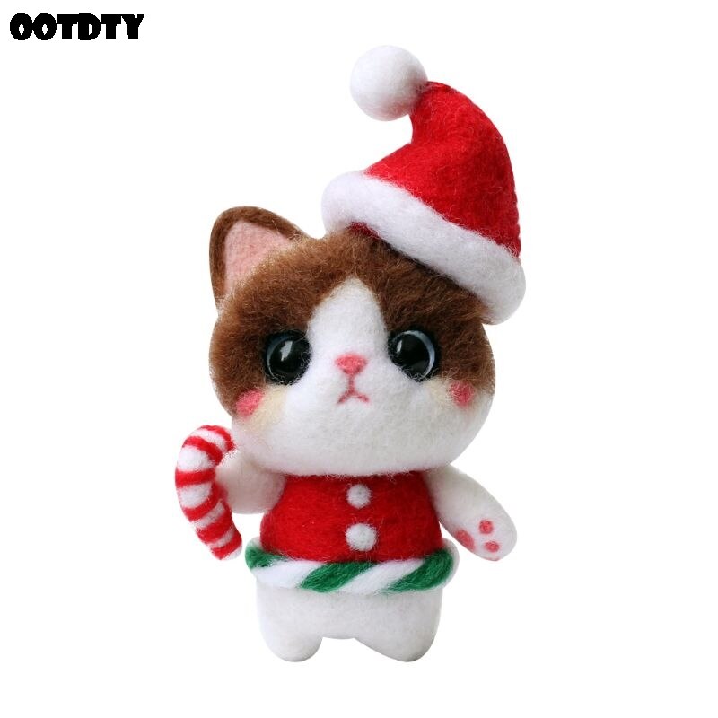 Gorra de Navidad gato lana manualidad de fieltro DIY inacabado pinchado conjunto Kit para manualidades para Material de la aguja bolsa hecha a mano pinchado conjunto