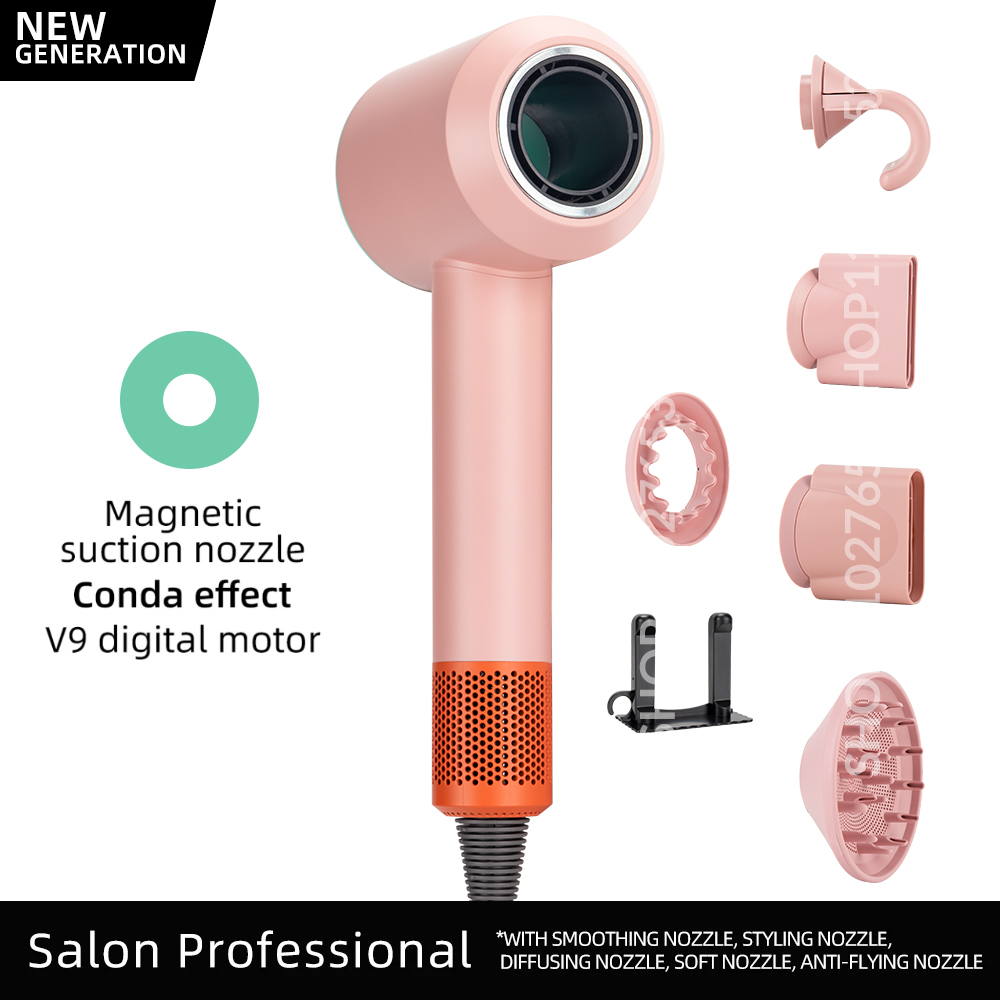 Secador de pelo iónico eléctrico 5 en 1, secador de pelo sin aspas de alta velocidad, secador de pelo de iones negativos de 1,8 M, secador de pelo súper sin hojas: plum