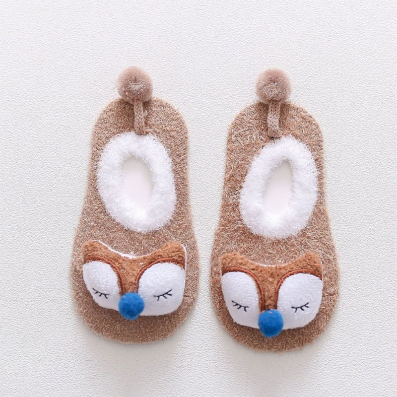 Winterbabysocken mit Karikatur-tiermotiven, rutschfest, weich und warm, für mädchen und jungen, kurze socken, babyaccessoires 0-2y: khaki-fuchs / 0-1 jahre