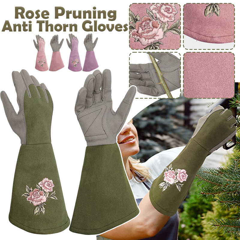 1pair Gardening Thorn Proof Long Gloves Garden Planting Pruning Tool Lawn Hands Protector Waterproof Trimming Gardening Glove