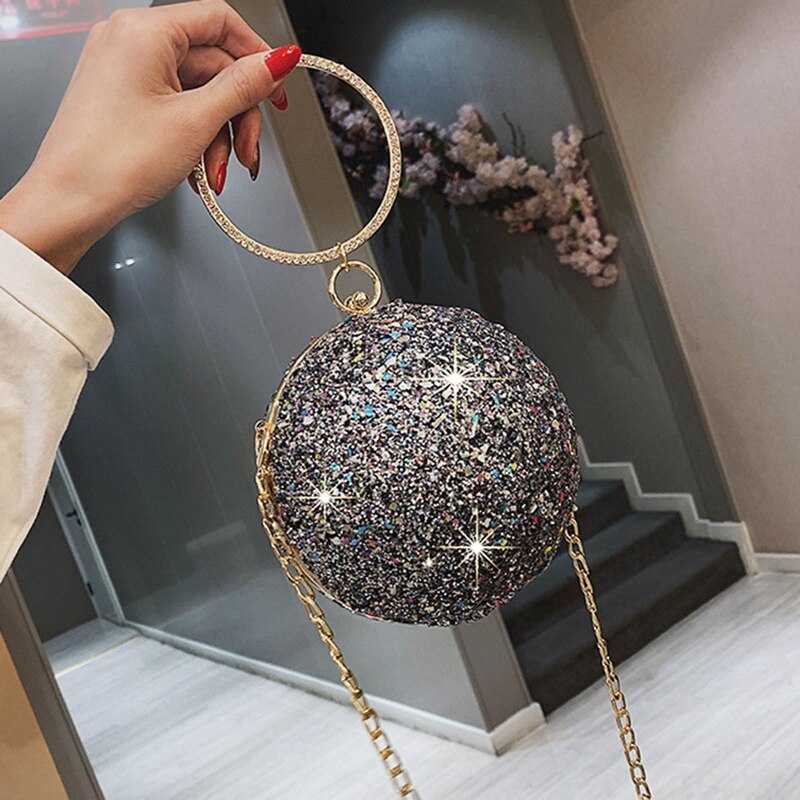 Vrouwen Avond Dag Clutch Kleurrijke Kristallen Diamanten Ronde Bal Vormige Koppelingen Dame Handtas Wedding Purse Chain Schoudertas