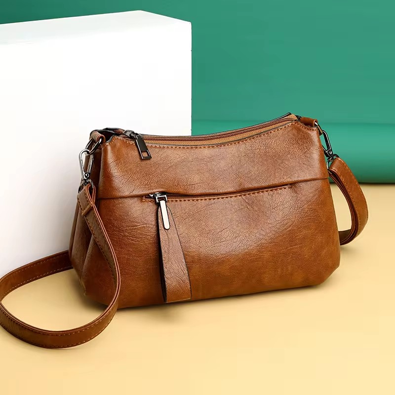 Damesschoudertas Mode-Sfeer Crossbody Messenger-Tas Voor Dames Met Grote Capaciteit, Zachte Leren Tas Voor Moederhandtas: Coffee