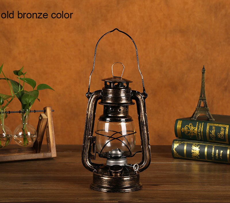 25cm rétro classique kérosène lampe Camping lumière Portable Bronze couleur huile lampe Vintage Photo accessoires en plein air Camping lumières