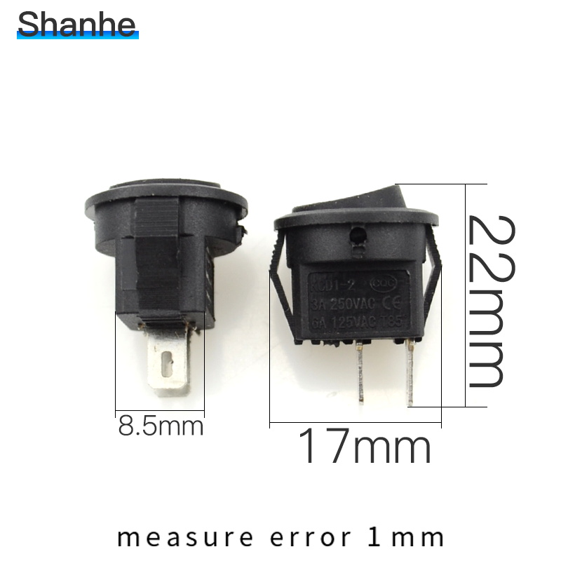 5pcs Small Round Black 2pin Rocker Switch Seesaw Power Switch 3A 250V 6A 125VAC