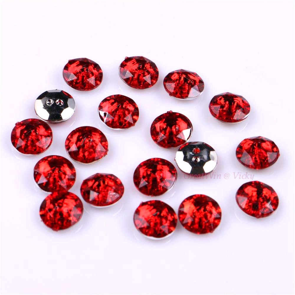 11Mm 50 Stuks Ronde Knop Naaien Kralen Twee Gaten Strass Acryl Kralen Stenen Voor Kledingstuk Kleding 6 Kleuren keuze Craft Diy: Red