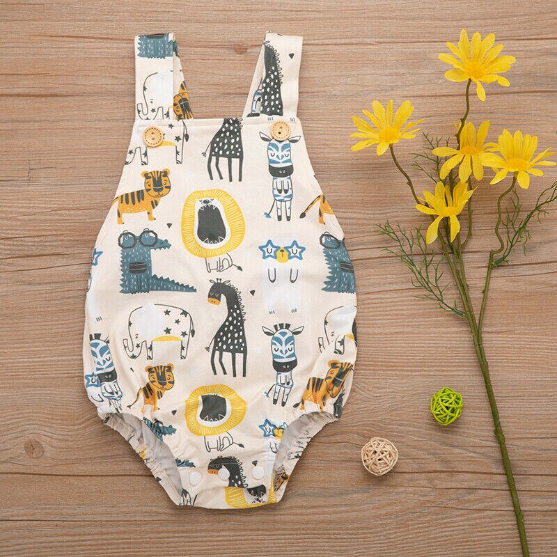 Baby Baby Boy Meisje Animal Print Bodysuit Mouwloze Knop Mooie Jumpsuit Kleding Outfits 0-24M