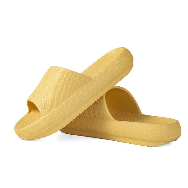 Thick Sole Home Women Slippers 4.5cm Heel Ladies Platform Flat Shoes Non-slip Living Room Indoor Slides Women Slippers: Yellow / 36 (37)