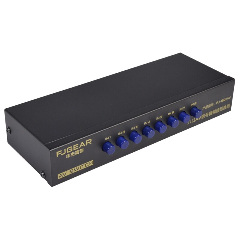 8-Way AV Switch RCA Switcher 8 in 1 heraus Composite Video L/R Selector Box für DVD