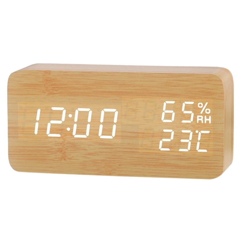Multifunction Alarm Clock in Wood Digital Alarm Clock Prevent Being Late and Sleeping Home Decoration: B-W