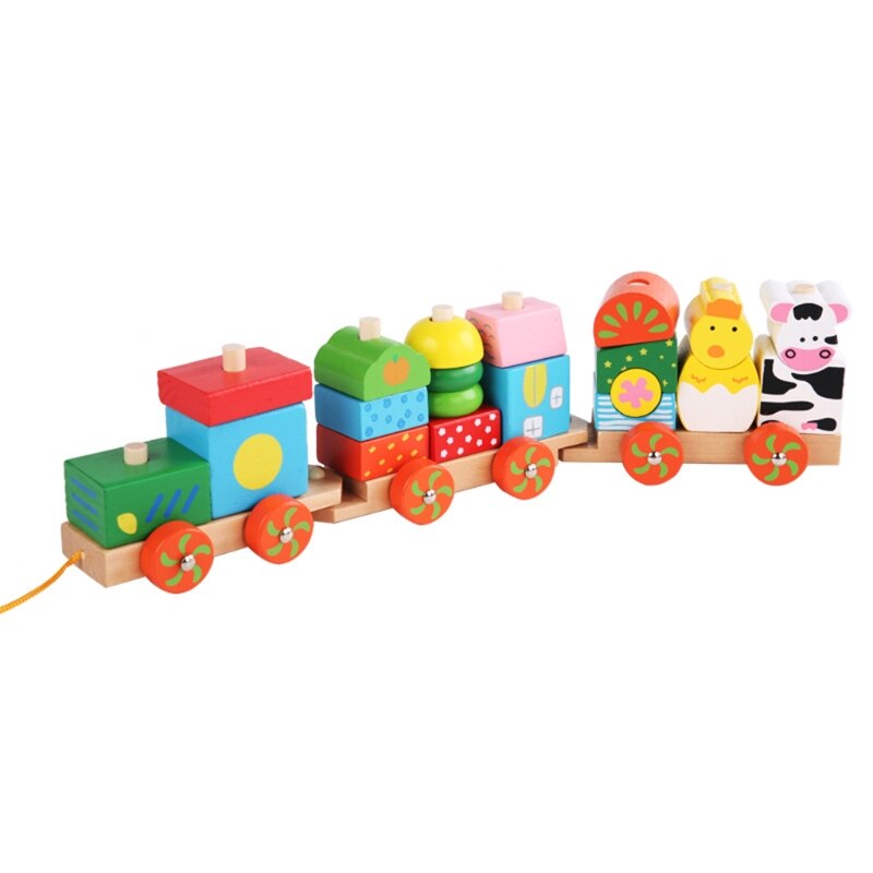 Kids Houten Pull Langs Trein Stapelen Bouwsteen Baby Vroege Educatief Speelgoed Y4UD: A