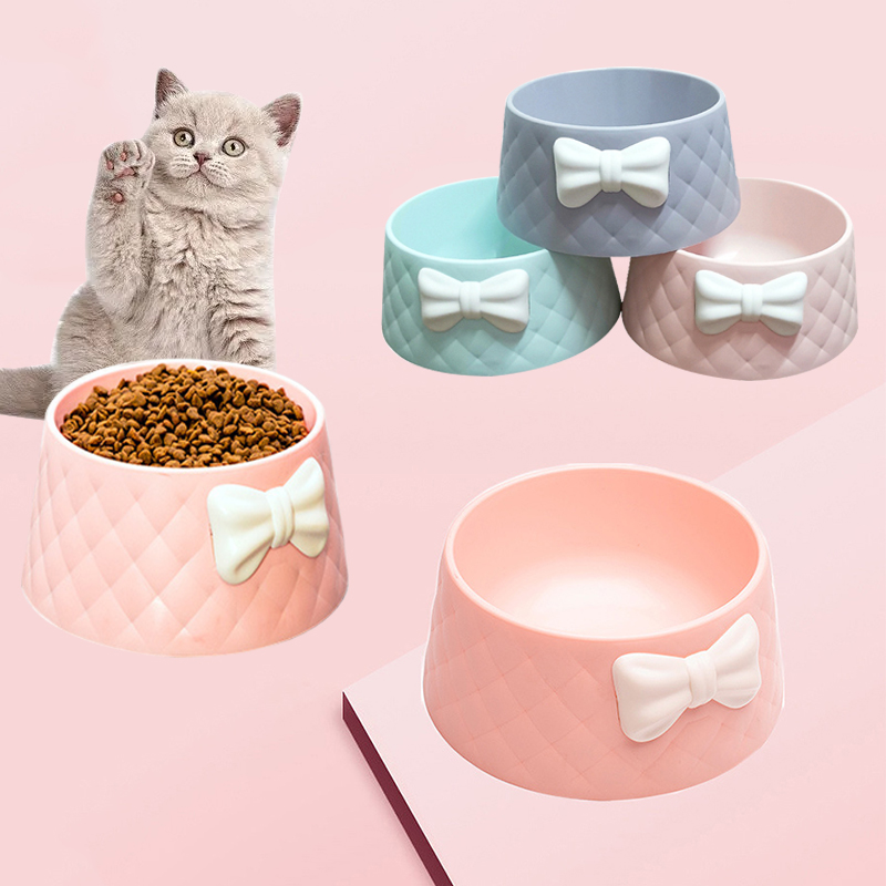 Bol à riz en plastique avec nœud papillon pour chien et chat, 1 pièce, pour animaux de compagnie, petit chien, bol à riz, bol à nourriture