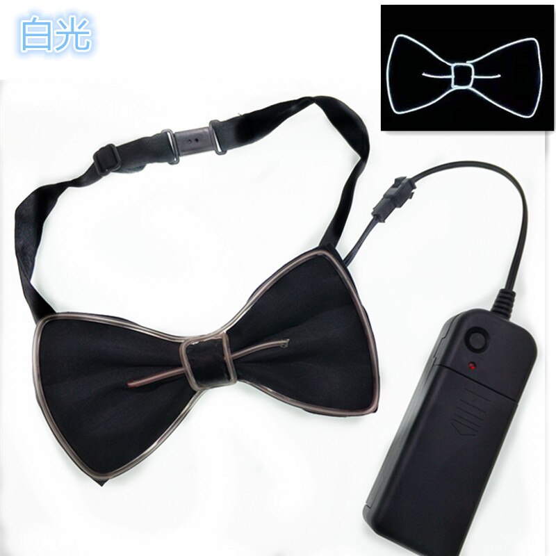 Cravate pour hommes en fil de fer | Nœud papillon lumineux clignotant pour fête en Club mariage: WHITE