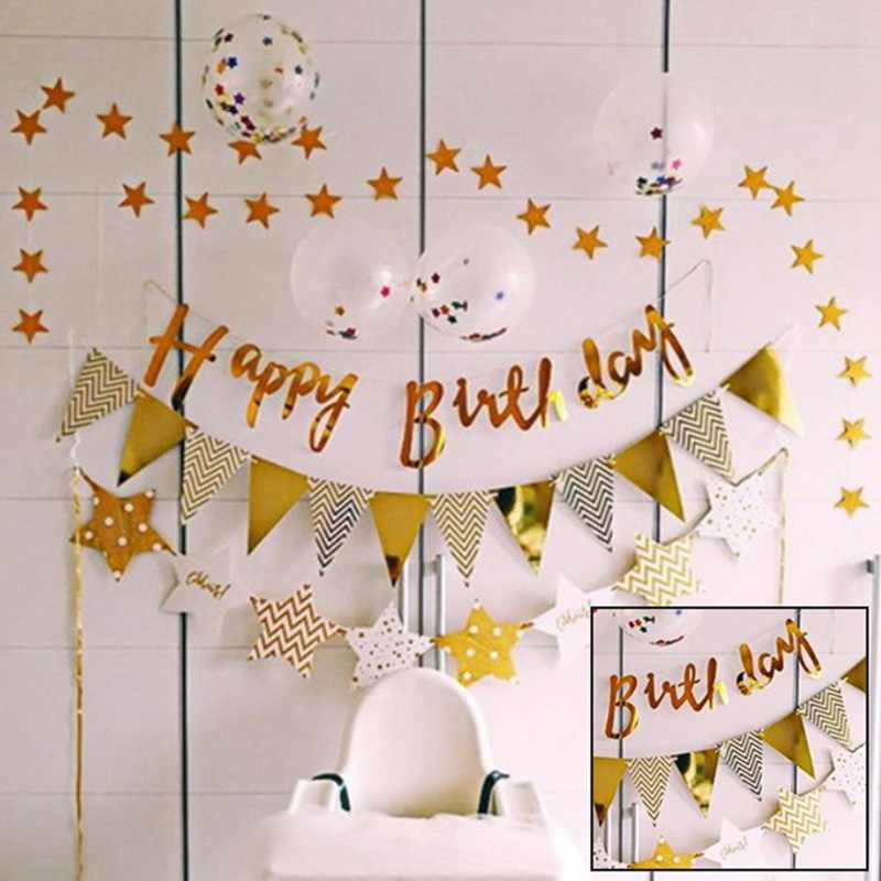 Happy birthday party decoration banner Pink Gold birthday party background wall decoration