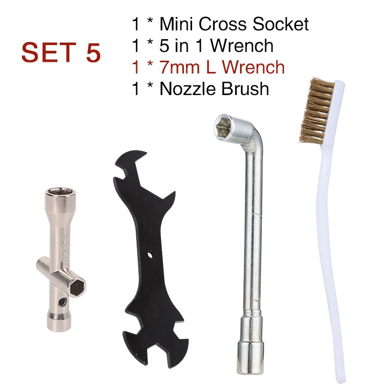 5 IN 1 Cross Wrench Set Nozzle Spanner Socket for 3D Printer Cleaner Tool Nozzles Toothbrush Copper Brush Cleaning Parts Hotbed: SET 5