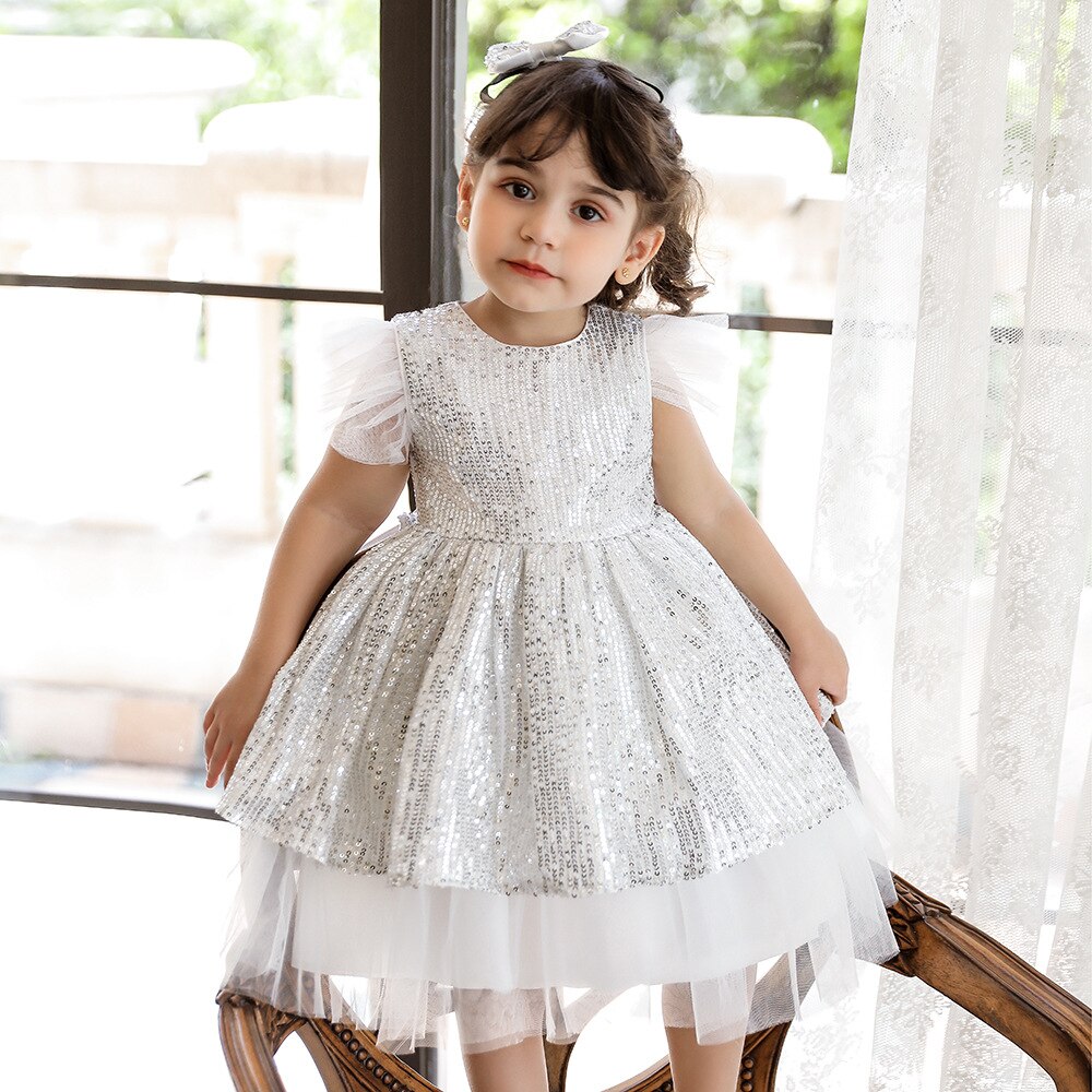 Vestido plateado de Navidad para niñas pequeñas, traje de lentejuelas para recién nacido, de cumpleaños, Año , 3 años, 1,2