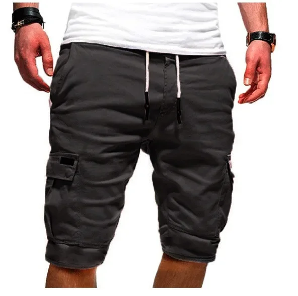 1 pc calças casuais esportes verão shorts masculinos macacão multi-bolso calças de praia ropa para hombre curto masculino curto: XXL / Dourado