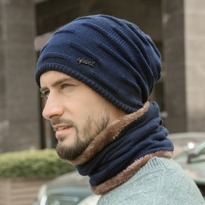 Ht2679 wintersets dikke warme wintermutsen voor heren winddicht fleece binnenin heren muts sjaalset heren gebreide mutsen winteraccessoire
