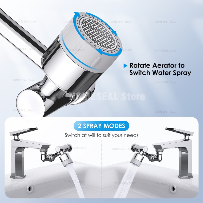 Universal- 1080 Grad drehbarer Wasserhahn Belüfter Verlängerung Kunststoff Spritzfilter Wasserhähne Bubbler Düse Roboterarm 2 Modi Wasserhahn