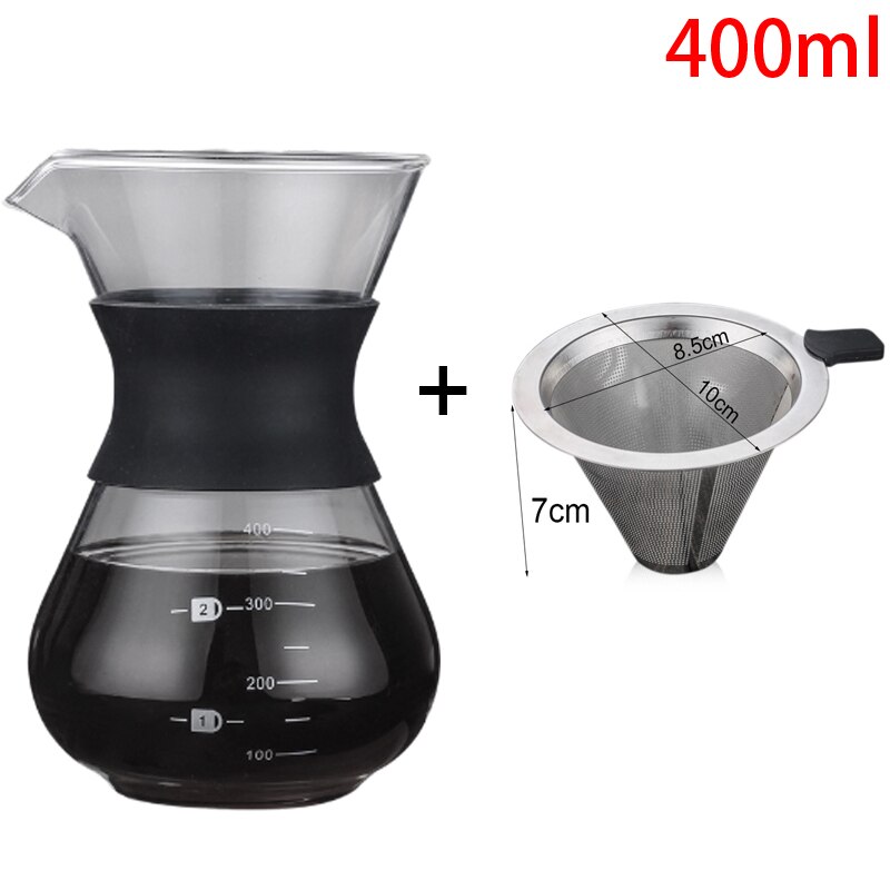 Cafetera de goteo de agua de vidrio para expreso, accesorio de café reutilizable con filtro de té, 200ml/400ml: 400ML Pot  Filter