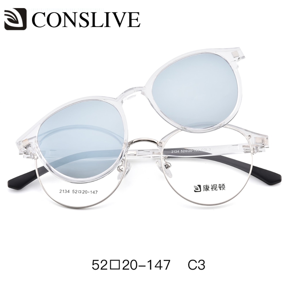 2 in 1 Eyeglasses with Clip on Sunglasses Women Glasses with Magnetic Sunglasses Round Glasses with Lenses 2134