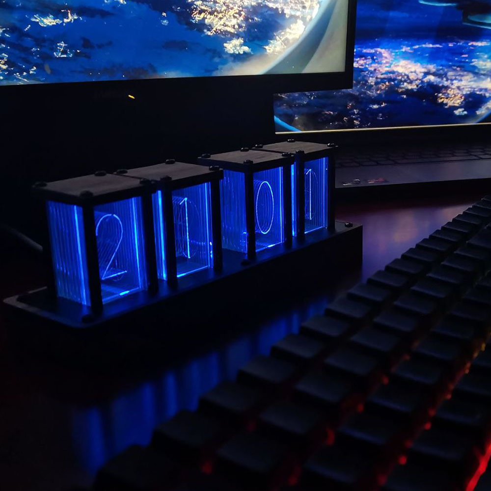 Tafel Rgb Glow Buis Klok Walnoot Houten Basis Hoogtepunt Led Elektronische Digitale Wekkers Timer 12 24 Uur Tijd Systeem