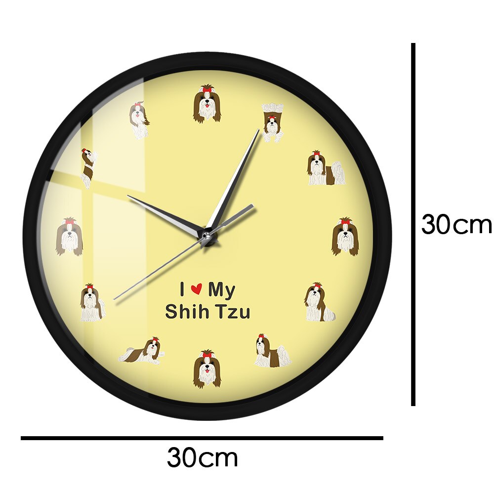 Shih Tzu Nursery Animal LED Wall Clock Chinese Lion Dog Sound Activated Night Light Lamp Metal Frame Silent Timepiece