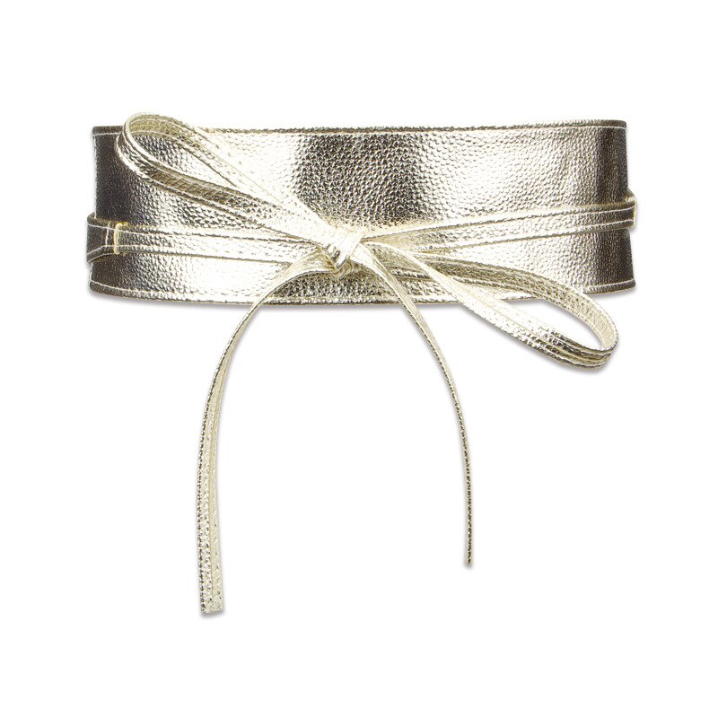 1PC Spring Autumn Women Lady Metallic Color Soft Faux Leather Wide Belt Self Tie Wrap Waist Mujer Dress
